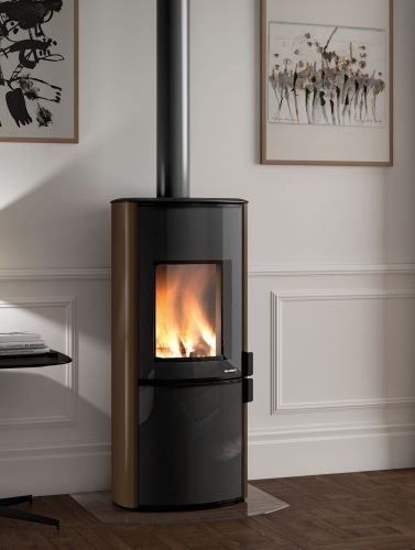Stufa a Legna ad aria 8 kw con porta verticale top in ceramica e acciaio Moka Palazzetti Sofia 805301310
