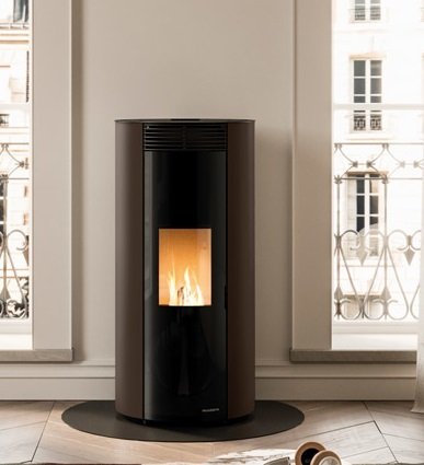 Emily 6 Palazzetti  Stufa a pellet ermetica in acciaio moka braciere autopulente Ecofire 805809401