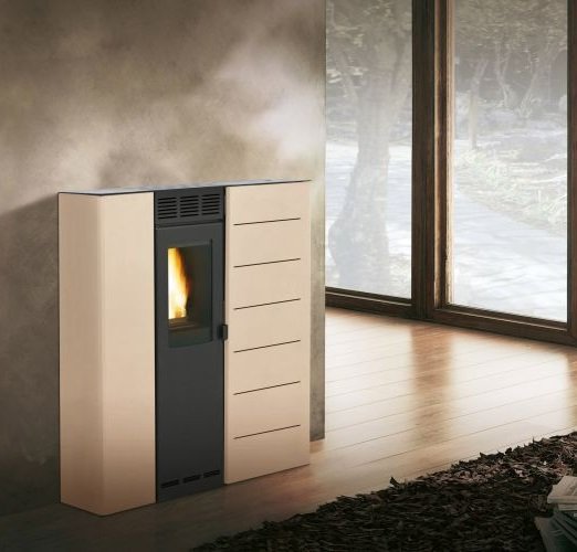 Schema tecnico di installazione di Stufa A Pellet salvaspazio Ecofire ad aria irraggiamento in con canna fumaria