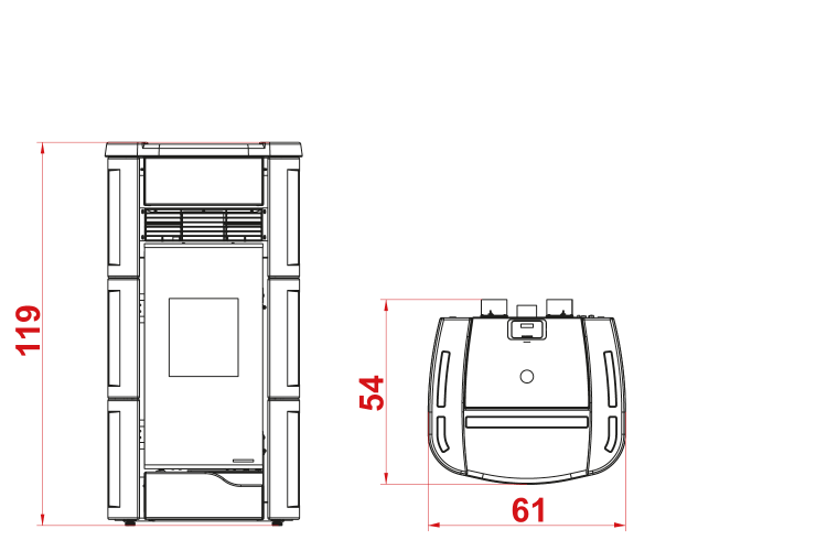 Palazzetti Anna 9 Pro 2 Stufa ermetica A Pellet ad aria 9kw Rossa, dettaglio del pannello comandi e della bocca di carico