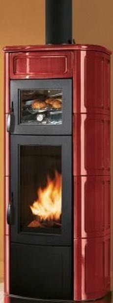 Palazzetti Elisa Stufa A Legna con Forno Con Rivestimento, vista laterale che mostra profilo e dimensioni