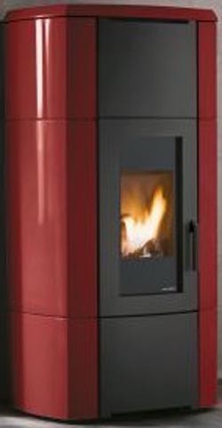 Palazzetti Ermione Idro 20 ACS Stufa A Pellet ad acqua Con Rivestimento in Ceramica Rosso Bordeaux