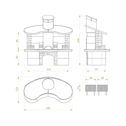 Palazzetti Sumatra barbecue con cappa in rame inserti in pietra e piano d'appoggio in Realstone cotto