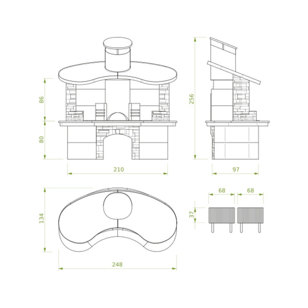 Palazzetti Sumatra barbecue con cappa in rame inserti in pietra e piano d'appoggio in Realstone cotto