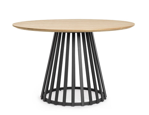 Andrea Bizzotto Cillian tavolo 120 cm tondo natural nero Naturale, vista laterale della struttura e del profilo