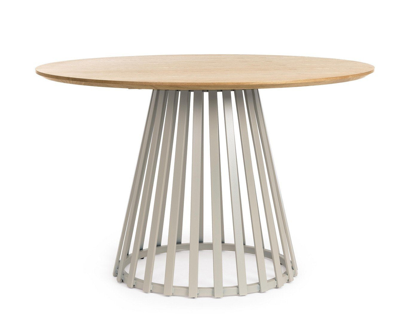 Andrea Bizzotto Cilian tavolo 120 cm tondo natural warm grey, vista laterale della struttura e del profilo