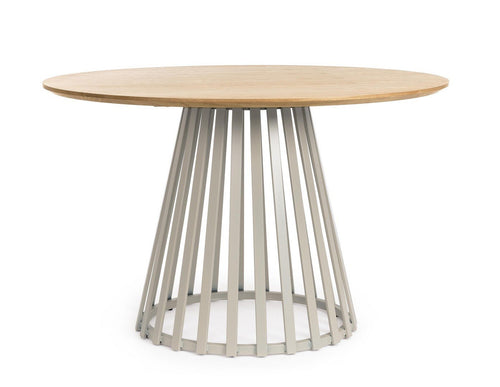 Andrea Bizzotto Cilian tavolo 120 cm tondo natural warm grey, vista laterale della struttura e del profilo