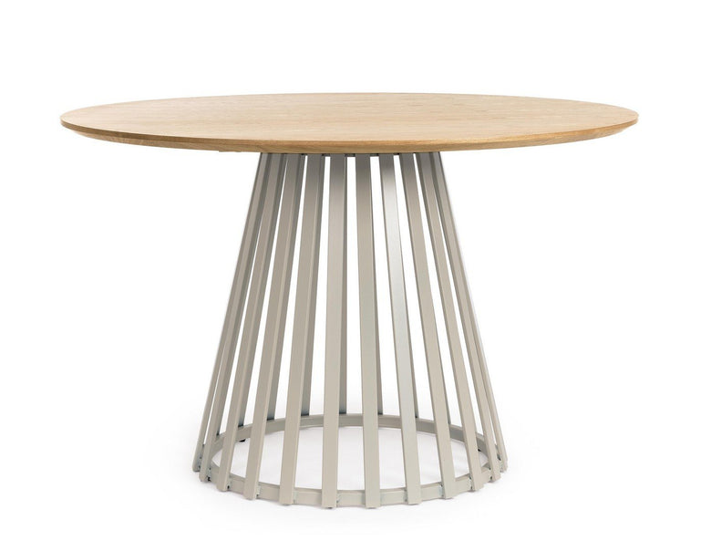 Andrea Bizzotto Cilian tavolo 120 cm tondo natural warm grey, vista laterale della struttura e del profilo