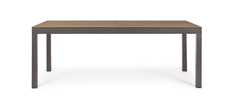 Andrea Bizzotto Elias 300x95 Tavolo allungabile antracite ambientato in spazio living con arredi coordinati