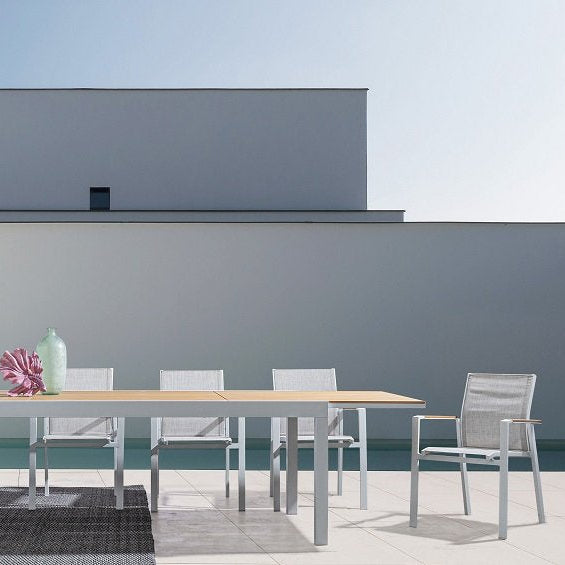 Andrea Bizzotto Elias 300x95 tavolo Allungabile da Esterno ambientato in spazio living con arredi coordinati