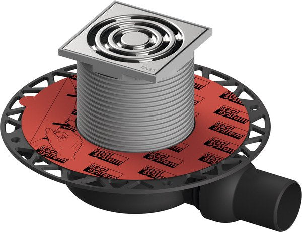 Tece TECEdrainpoint S 110 set pozzetto di scarico visto dall'alto con superficie e piletta di scarico - Tece Italia