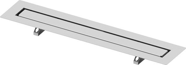 Tece TECEdrainline stone canalina doccia lineare 90 cm filo in acciaio inox e pietra naturale visto dall'alto con...