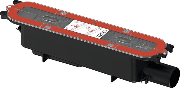 Tece TECEdrainprofile pozzetto di scarico standard DN 50 visto dall'alto con superficie e piletta di scarico - Tece Italia