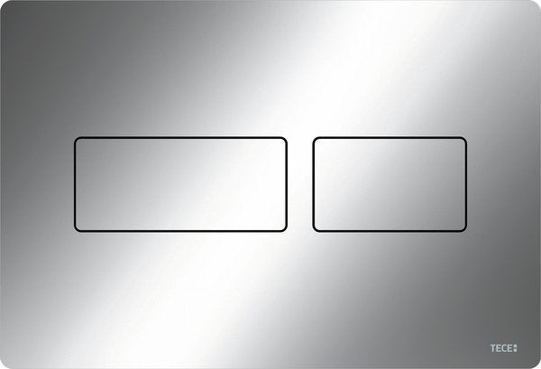 Tece TECEsolid placca di comando WC sistema a doppio Cromo Lucido in cromato ambientato su piano bagno con accessori...
