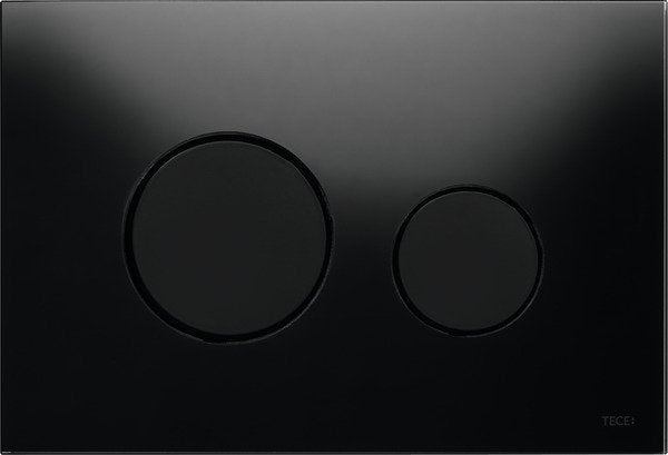 Tece teceloop placca wc 2 pulsanti in vetro nero con tasti, vista frontale su sfondo bianco - Tece Italia