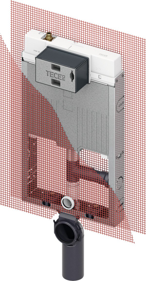 Tece TECEbox modulo con cassetta Octa II 8 cm per WC ambientato su piano bagno con accessori - Tece Italia