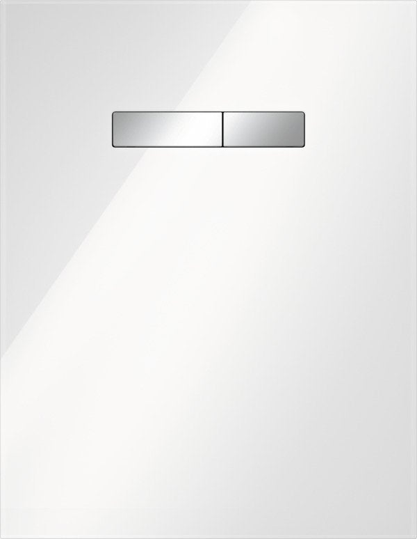 Tece TECElux lastra in cristallo con comandi manuali in 00 Bianco ambientato su piano bagno con accessori - Tece Italia