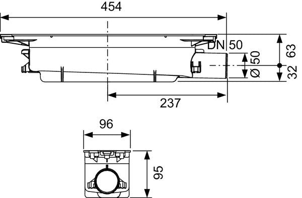 Tece TECEdrainprofile pozzetto di scarico standard DN 50, dettaglio ravvicinato della texture antiscivolo - Tece Italia