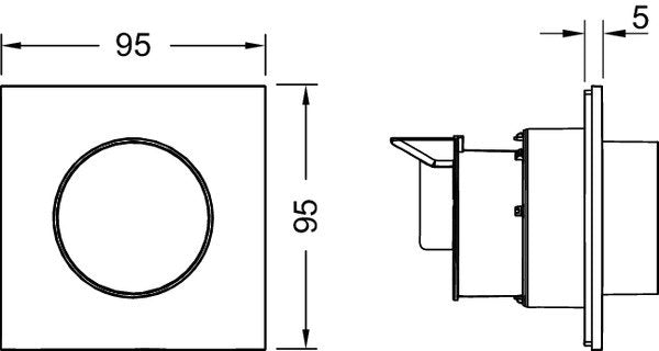 Tece TECEflushpoint pulsante per kit pneumatico con scarico 00 Bianco, vista frontale su sfondo bianco - Tece Italia