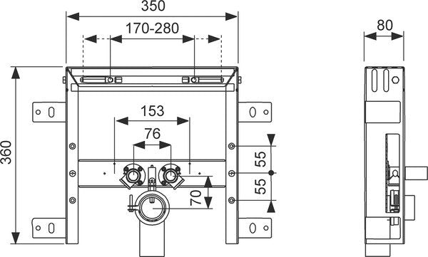 Tece TECEbox modulo lavabo profonditÃ di montaggio 8 cm in, vista laterale del profilo e della forma - Tece Italia