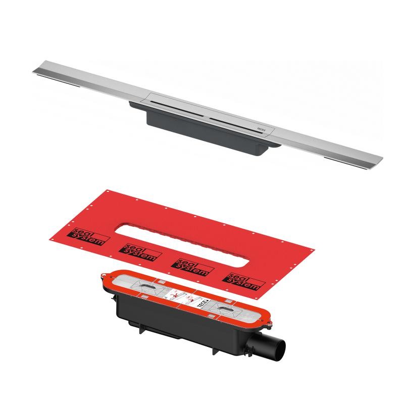Tece Profilo Doccia Cm 80 E Pozzetto Drenaggio Standard Dn50 Acciaio Inox Satinat, vista laterale dello spessore e del...