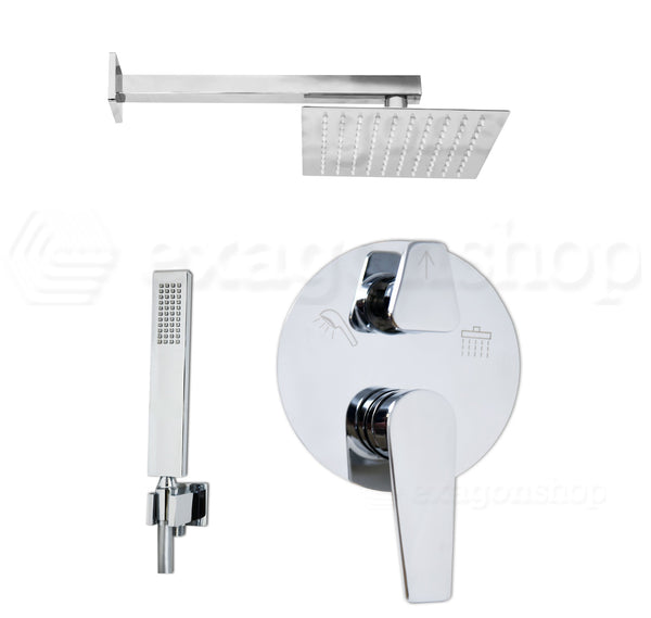 Set soffione 20x20 slim miscelatore doccia incasso 2 vie braccio 33 cm e doccetta cromo Smart