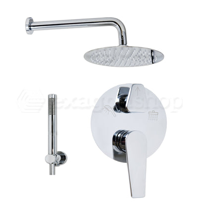 Set soffione 25 cm slim miscelatore doccia incasso 2 vie braccio 30 cm e doccetta cromo Smart