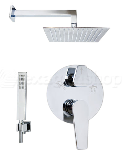 Set miscelatore doccia incasso 2 vie soffione 25x25 slim braccio 30 cm e doccetta cromo Smart