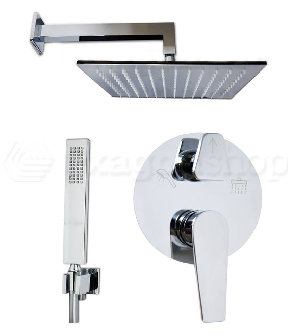 Set soffione 30x30 miscelatore doccia incasso 2 vie braccio 30 cm e doccetta cromo Smart