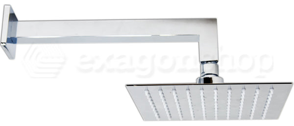 Set soffione doccia 20x20 quadro slim Smart con braccio 30 cm e doccetta cromo