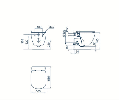 Ideal standard Tesi Aquablade Coppia sanitari Vaso e Bidet Sospesi con Sedile Slim Rallentato Bianco Seta Opaco T3546V1+T3552V1