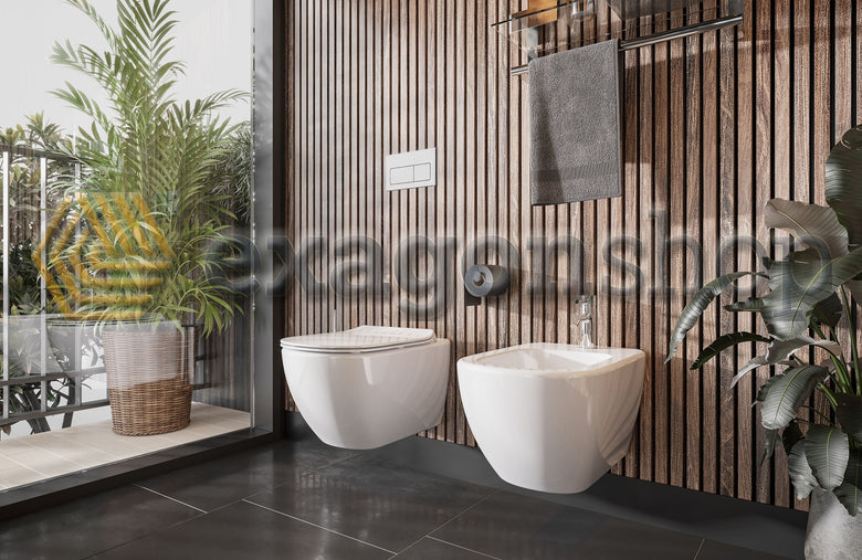 Ideal Standard Tesi Aquablade Coppia sanitari Vaso e Bidet visto dall'alto con scarico e interno visibili
