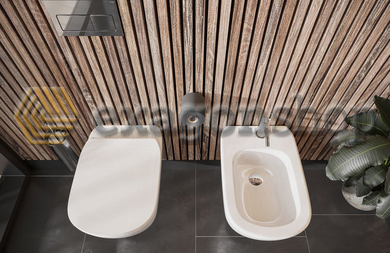 Ideal Standard Coppia sanitari sospesi vaso rimless e bidet, vista laterale del profilo e della forma