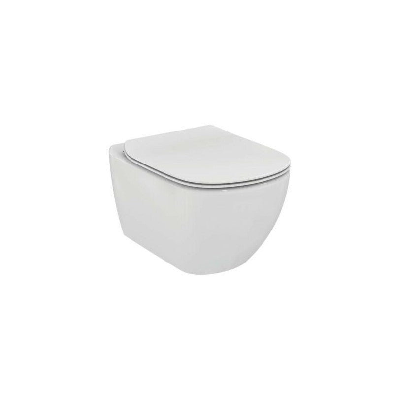 Ideal Standard Tesi Aquablade Coppia sanitari Vaso e Bidet ambientato su piano bagno con accessori