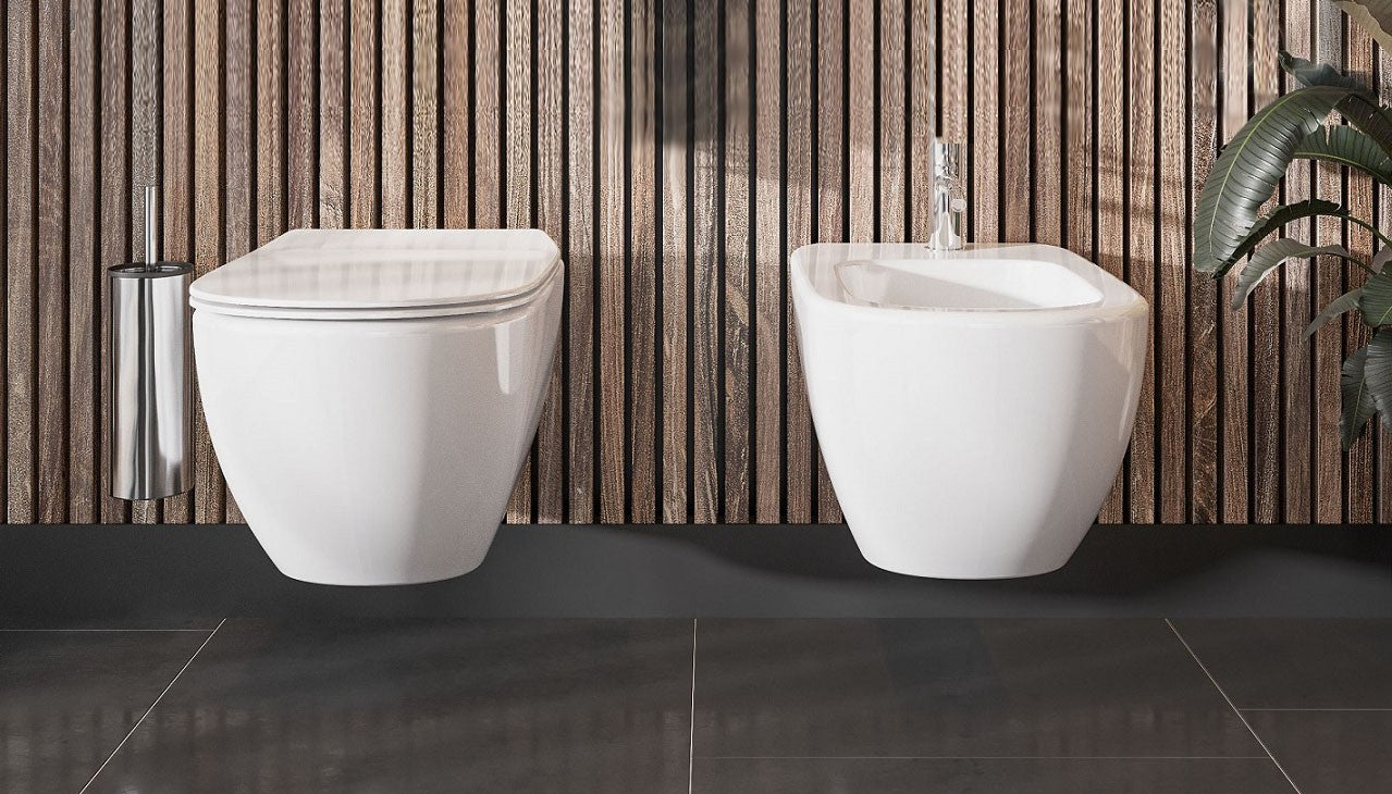 Ideal Standard Tesi Aquablade Coppia sanitari Vaso e Bidet, vista frontale su sfondo bianco