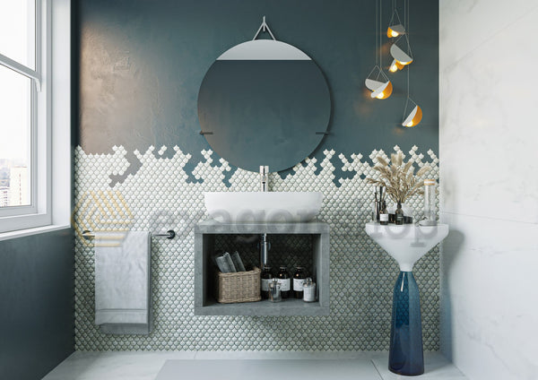 Mobile bagno Grigio Cielo 60x50 Thema con vano a giorno e Lavabo rettangolare da appoggio bianco in ceramica