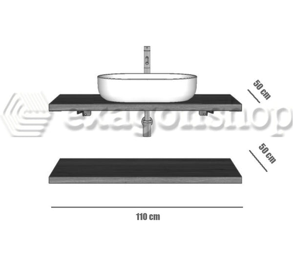 Mobile bagno rovere farnia 110x50 Thema con mensola porta lavabo in ceramica e ripiano inferiore