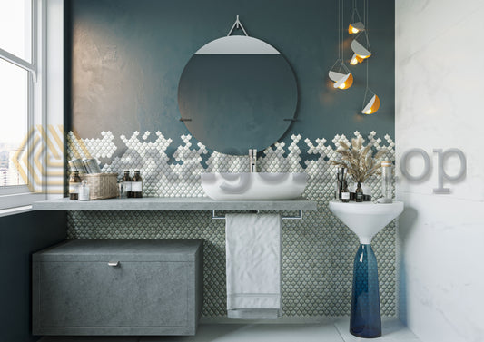 Mobile bagno Grigio cielo 80x50 Thema con top e lavabo in ceramica
