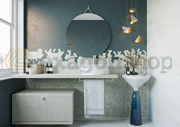 Mobile bagno Grigio caldo 80x50 Thema un cassetto e Top consolle 140x50 cm con lavabo tondo bianco in ceramica
