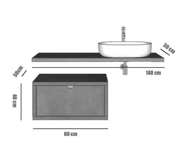 Mobile bagno Grigio caldo 80x50 Thema un cassetto e Top consolle 140x50 cm con lavabo tondo bianco in ceramica