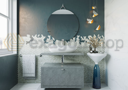Mobile bagno Grigio Cielo 80x50 Thema con cassetto e Top consolle con lavabo rettangolare bianco in ceramica