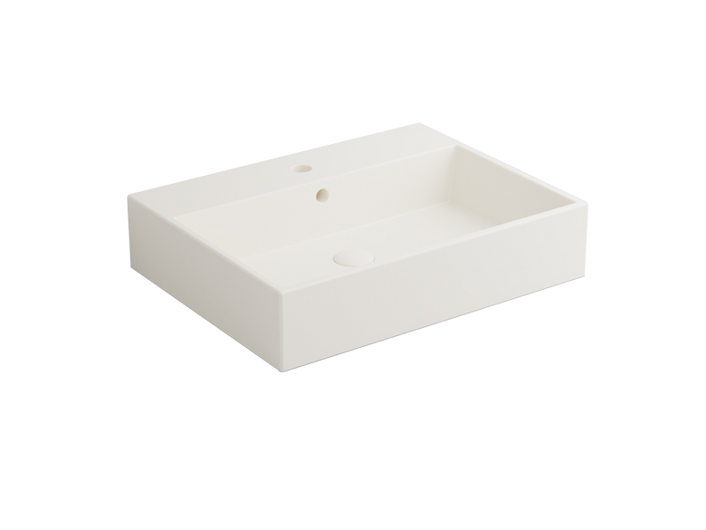 Cielo Smile lavabo 60x46 monoforo rettangolare sospeso o da in ceramica ambientato su piano bagno con accessori
