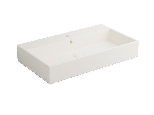Cielo Smile lavabo 80x46 monoforo rettangolare sospeso o da appoggio con troppo pieno in ceramica talco