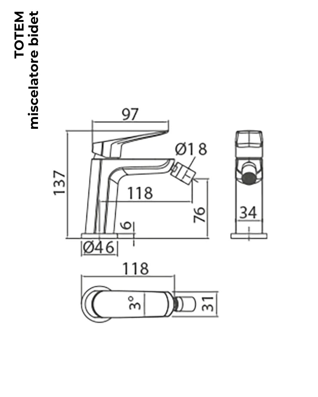 Miscelatore bidet Totem in ottone nero opaco
