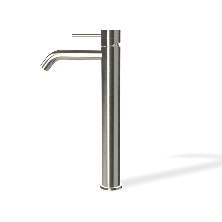 Treemme 40mm miscelatore lavabo alto 258 mm inox satinato Acciaio, vista frontale su sfondo bianco - Rubinetterie Treemme