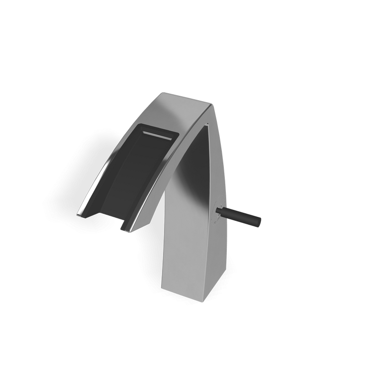 Treemme Arche miscelatore lavabo medio 180 mm a cascata Cromo Lucido, vista frontale su sfondo bianco - Rubinetterie Treemme