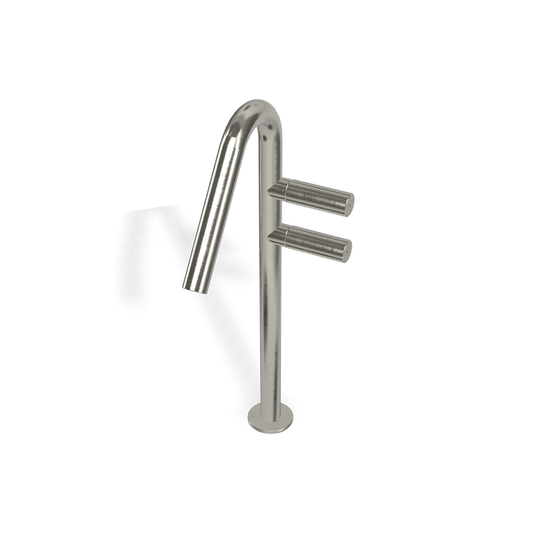 Treemme 22mm miscelatore lavabo alto monoforo con canna ad Acciaio, vista frontale su sfondo bianco - Rubinetterie Treemme