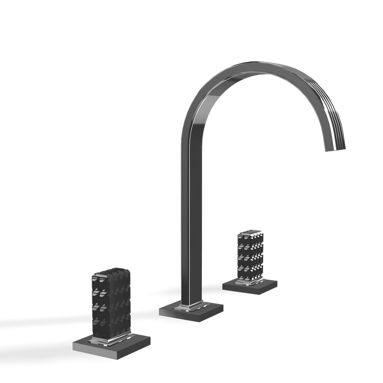 Treemme Kea batteria lavabo 195mm con maniglie a led cromo Cromo Lucido visto dall'alto con scarico e interno visibili...