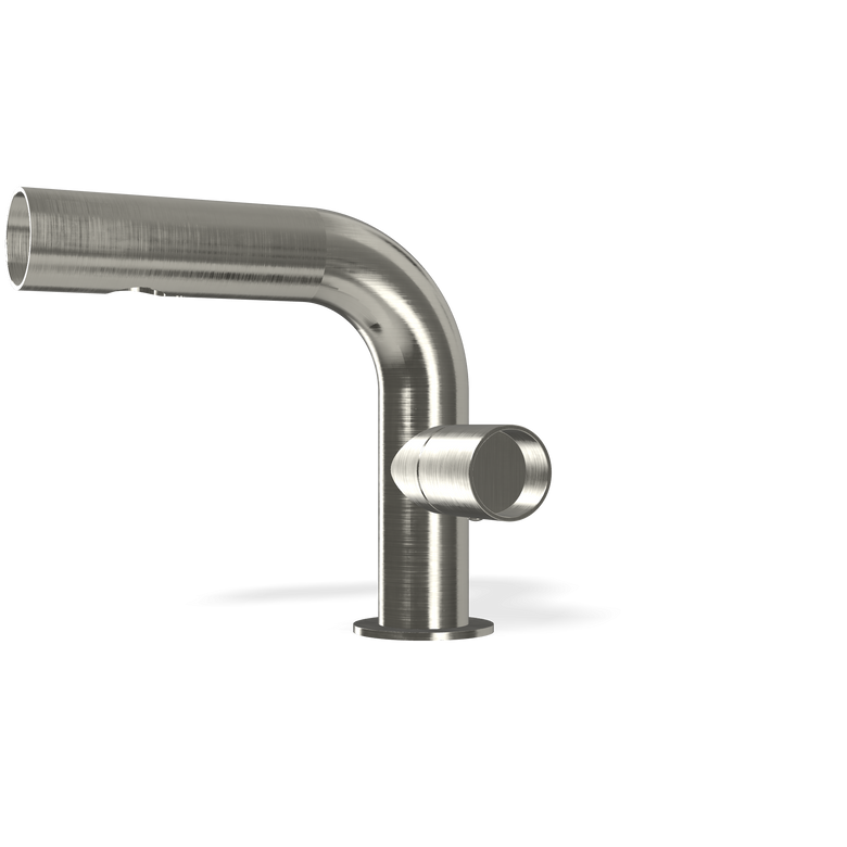 Treemme Watertube miscelatore lavabo 136mm inox satinato Acciaio, vista frontale su sfondo bianco - Rubinetterie Treemme