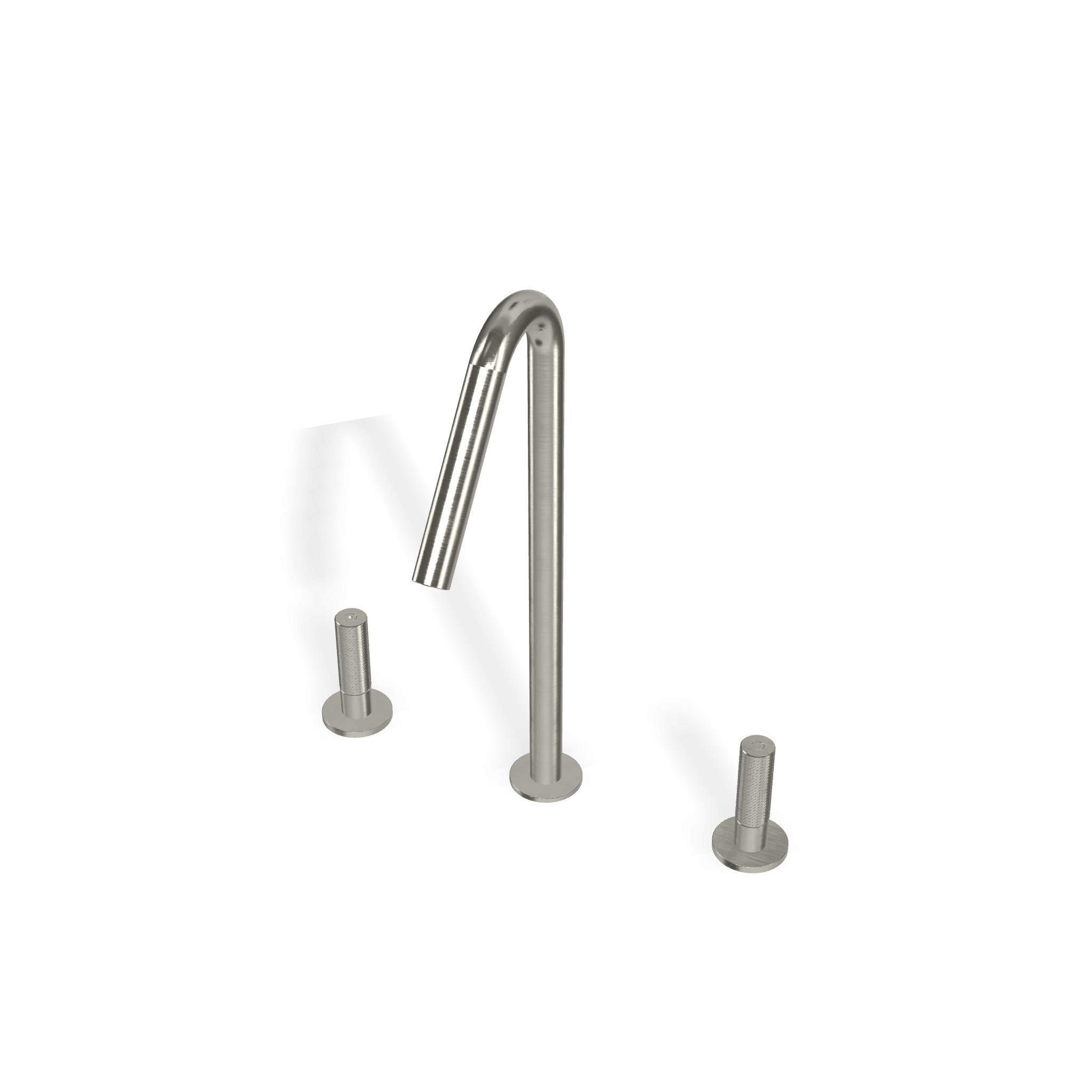 Treemme 22 mm batteria lavabo 260 in acciaio inox satinato ambientato su piano bagno con accessori - Rubinetterie Treemme